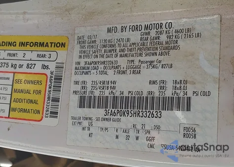 2017 Ford Fusion Titanium z USA, uszkodzony, nr VIN 3FA6P0K95HR332633